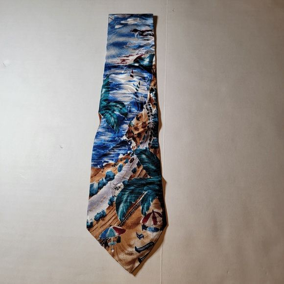 Adolfo Couture Tie Beach Highway - 100% Silk - Picture 2 of 4
